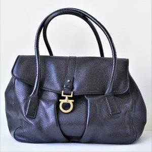 Salvatore Ferragamo Black Leather Shoulder Bag Medium Purse/ Gold Hardware
